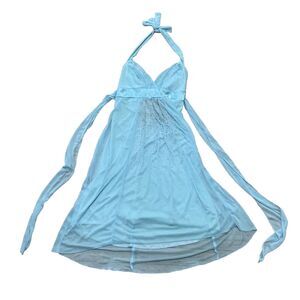 Ruby Rox Babydoll Dress Womens S Light Blue Halter Beaded Winter Formal Y2k Vtg